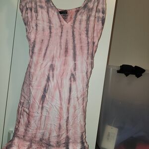 Lulu's Pink Tie-Dye V-Neck Mini Dress
